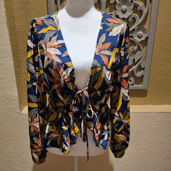 Endless Blue L Boho Blouse Navy  Cottagecore Peplum Vintage Inspired Festival - Picture 3 of 13